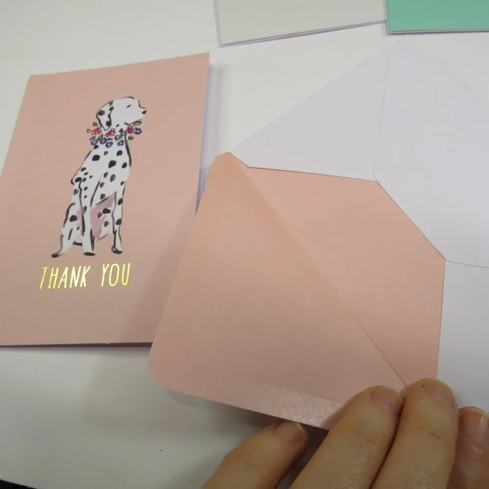 Pastel Dog (8) Note Cards THANK YOU Gold Blank inside Puppy